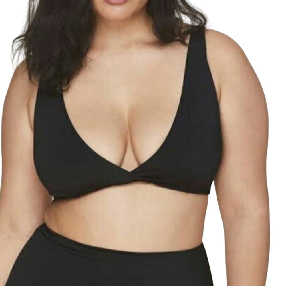 Andie Belmar Top Black Bikini Swimwear Bathing Suit Twisted V Neck Size L New